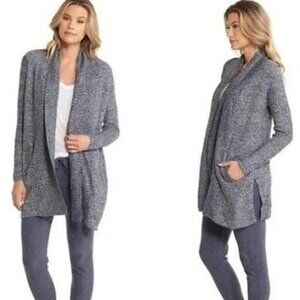 Belldini Cardigan Size Medium Sweater Gray White Long Sleeve Open Front